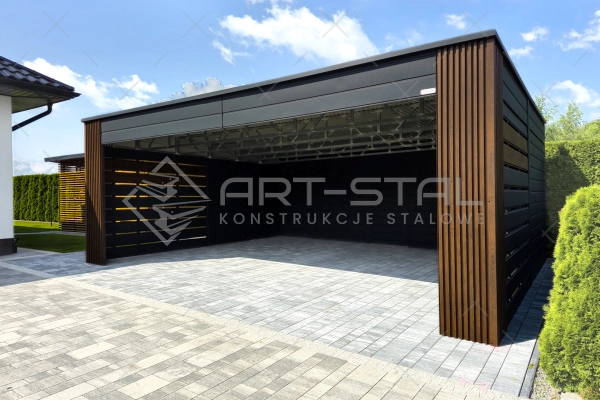 Wiata dwustanowiskowa z lamelami blaszanymi